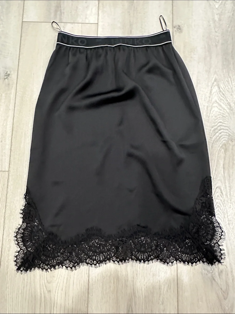 Pinko Black Lace-Trim Midi Slip Skirt